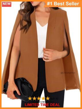 Cape Blazer Split Sleeve Open Front Casual Work Jacket